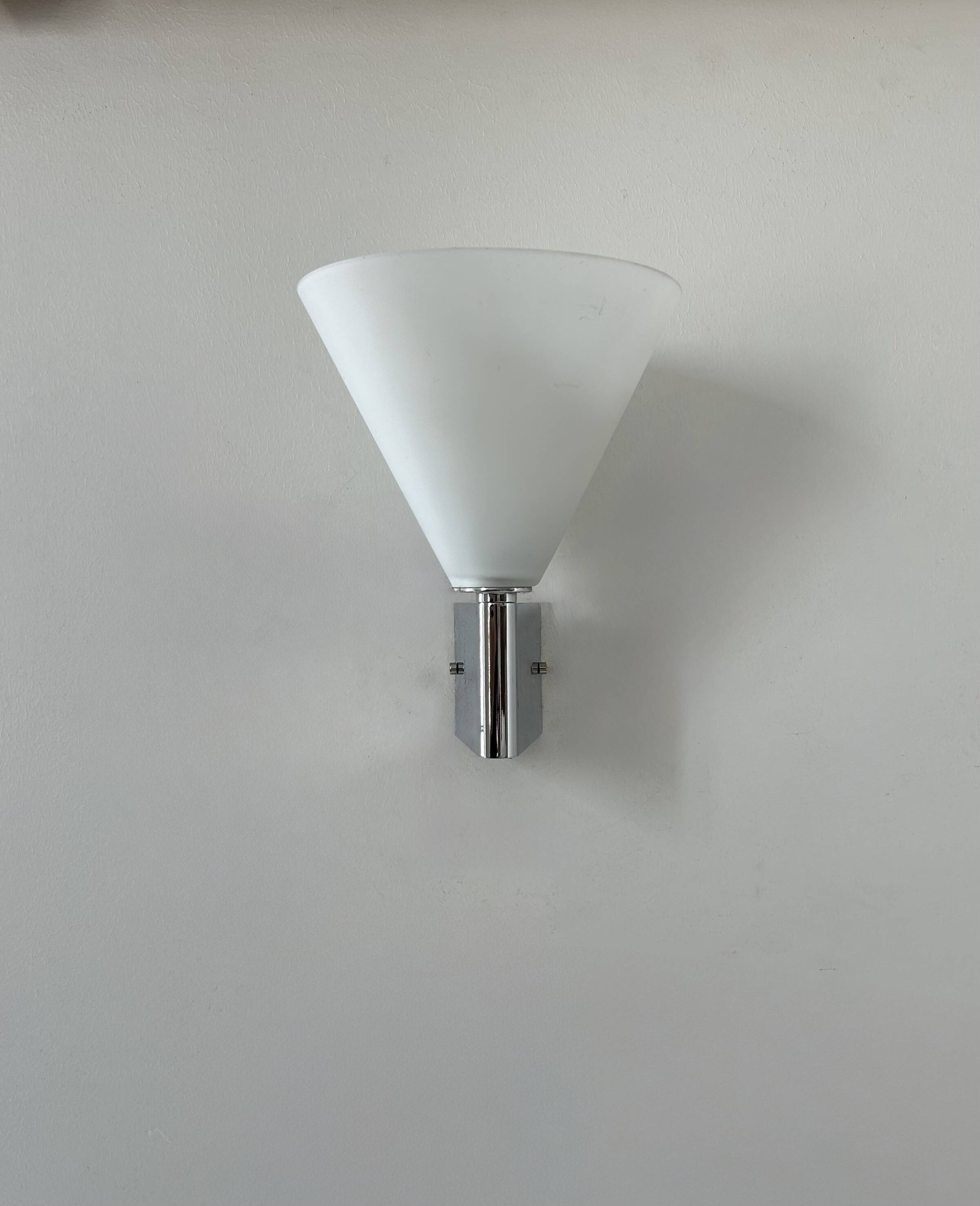Vintage chrome and sandblasted glass wall lamp, Italy, 1990