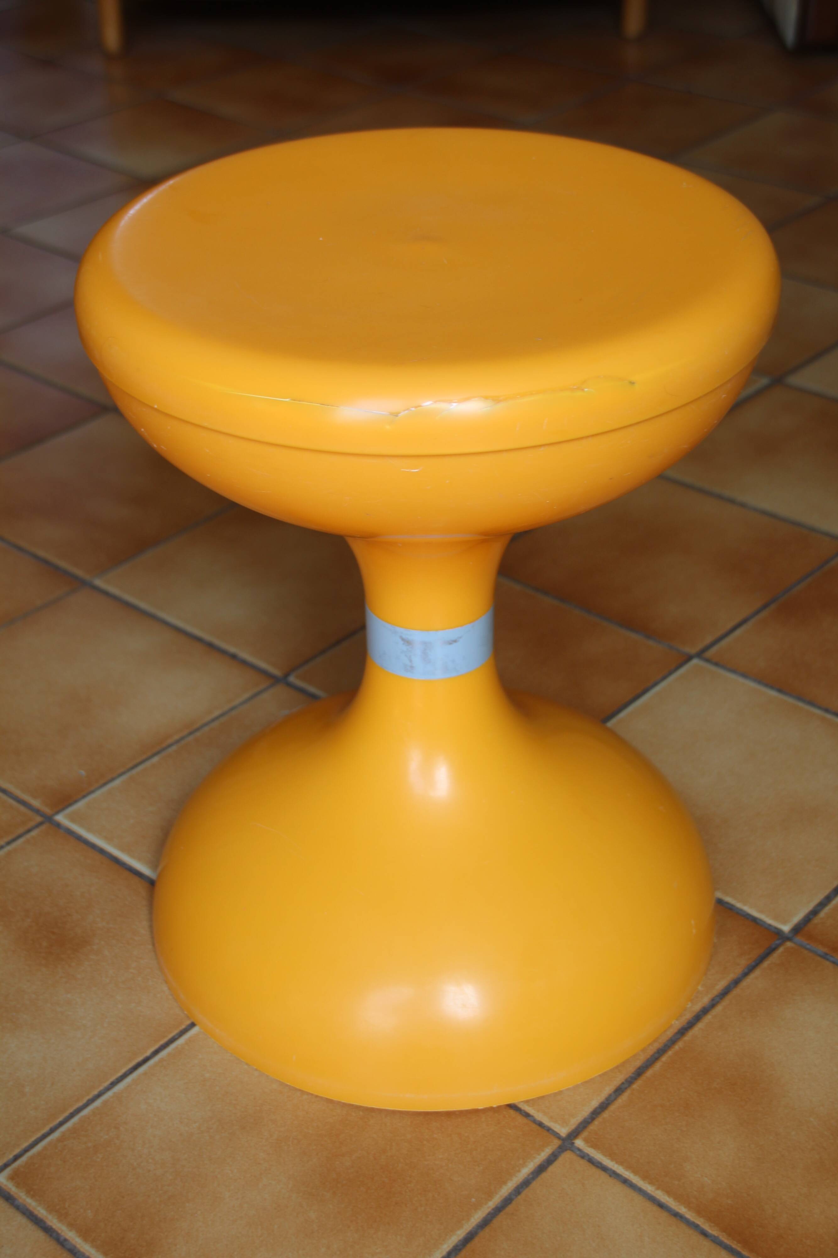 Orange plastic stool Space age 70s