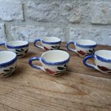 Set of 6 small cups in the style of Quimper, Bayeux, Rouen