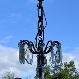 6-light chandelier in bronze and cut crystal, work early 20th century
