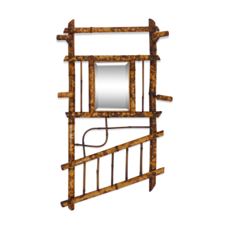 Tiger bamboo wall coat holder with bevelled mirror, 4 patères