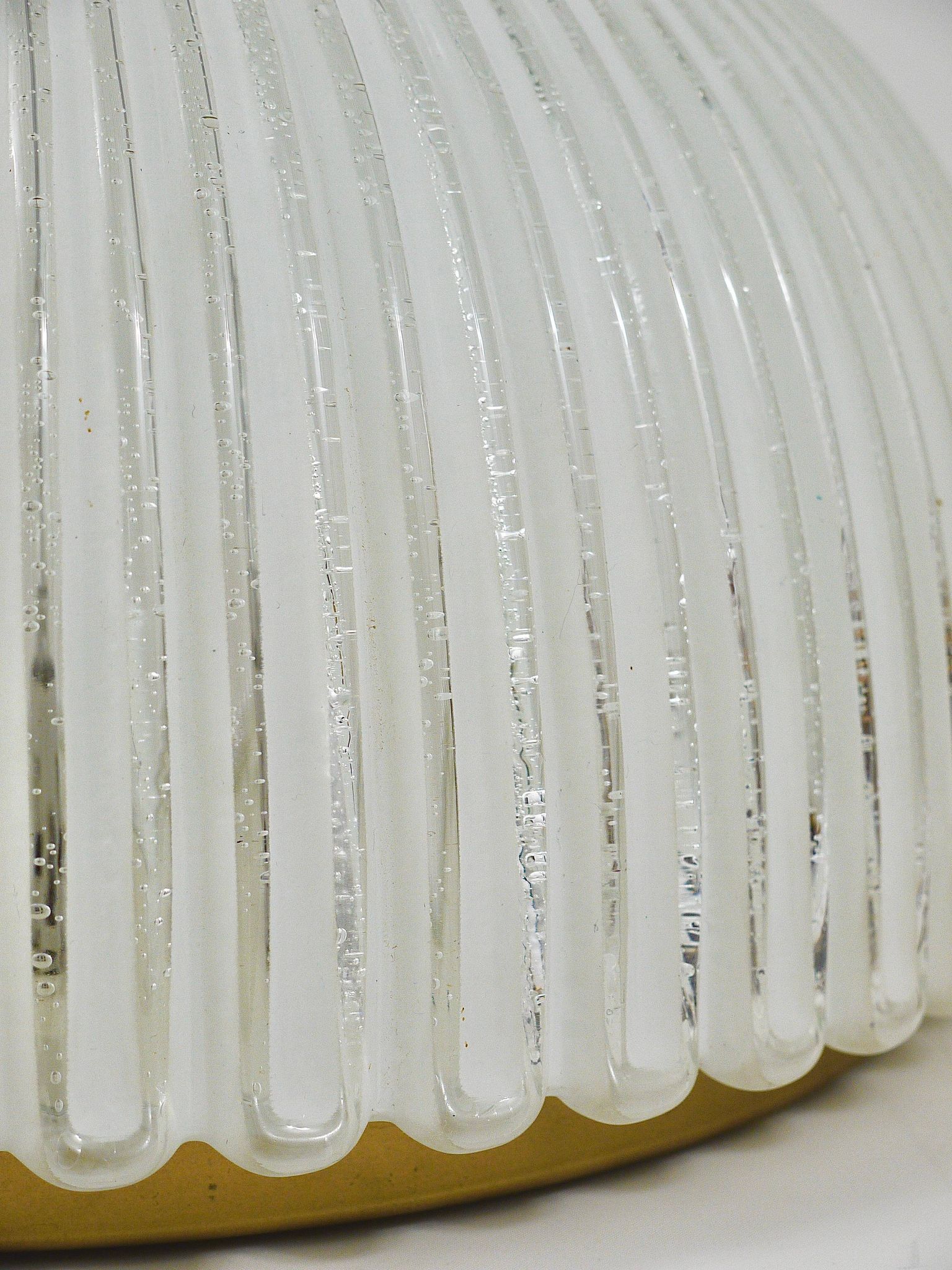 Large striped glass ceiling lamp in brass, Limburg, Germany, 1970s.
