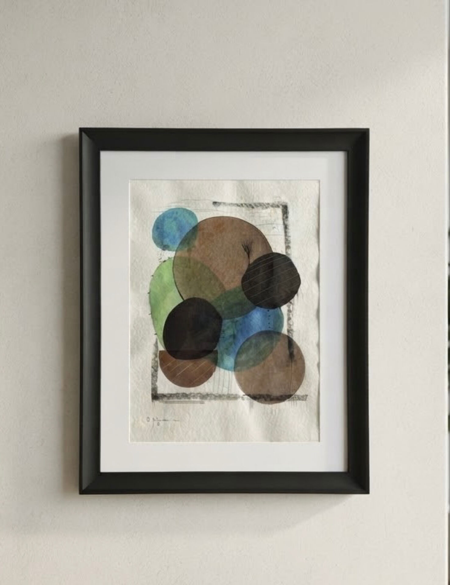 Original contemporary abstract painting, framed (55x45cm)