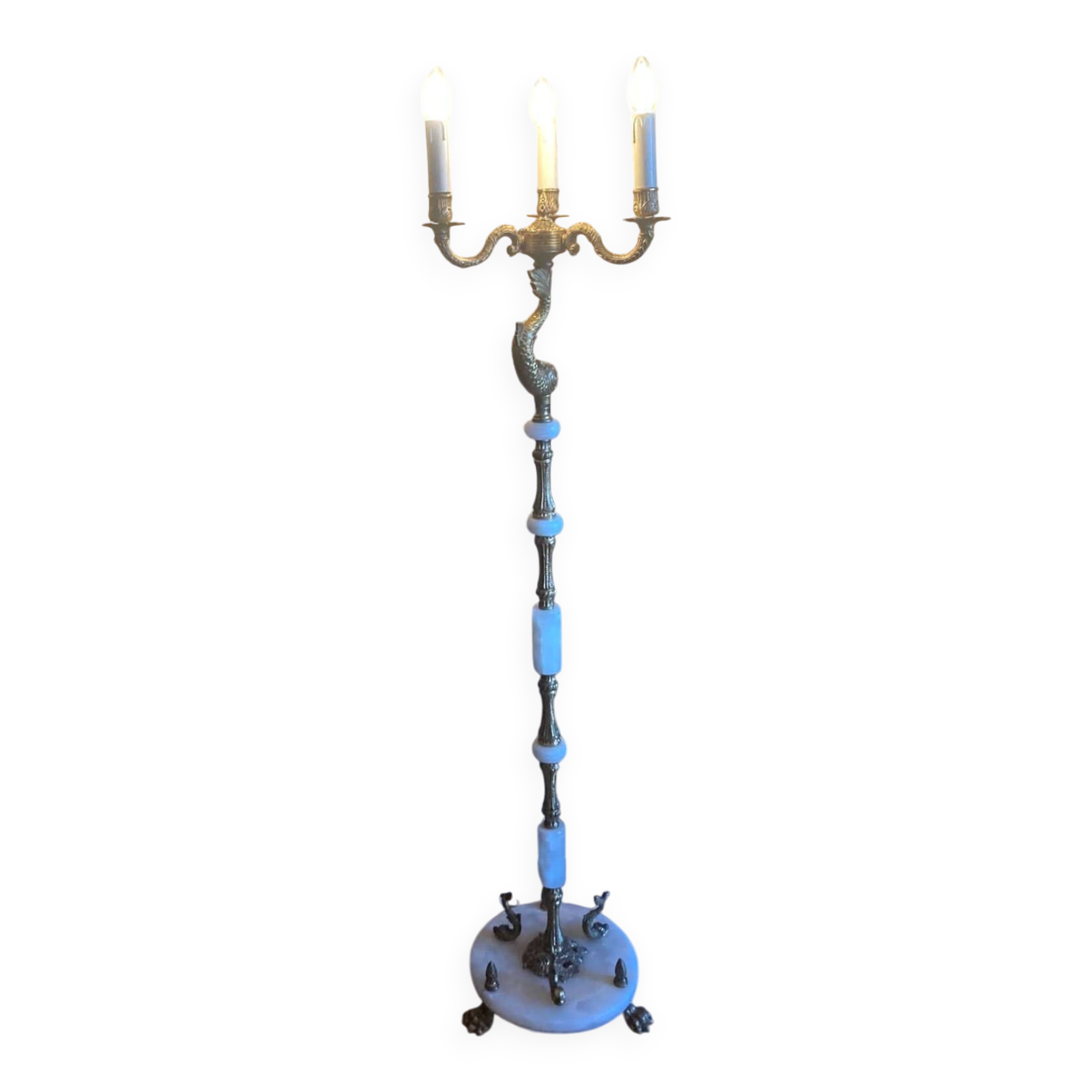 Lampadaire candélabre néo-classique en laiton doré et onyx — Style Flo