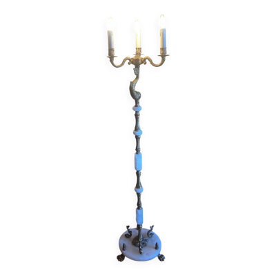 Lampadaire candélabre néo-classique en laiton doré et onyx — Style Flo