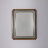 VINTAGE 1960S WALL MIRROR IN WOOD AND SMOKED GLASS, ITALIAN DESIGN