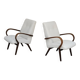Pair of Jaroslav Smidek armchairs for Ton Bystrice, restored with white boucle, 1960.
