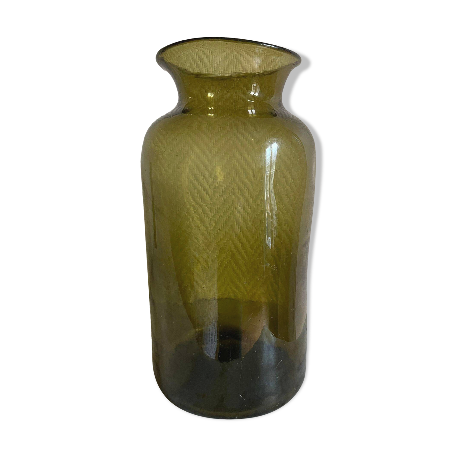 Large green blown glass vase