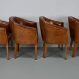 Fauteuils club style art déco en cuir cognac, pays-bas, set de quatre