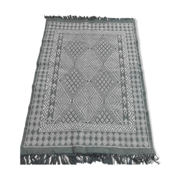 Tapis gris et blanc fait main en laine naturelle