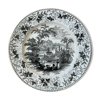 Plate in fine earthenware David Johnston Bordeaux pastoral nineteenth