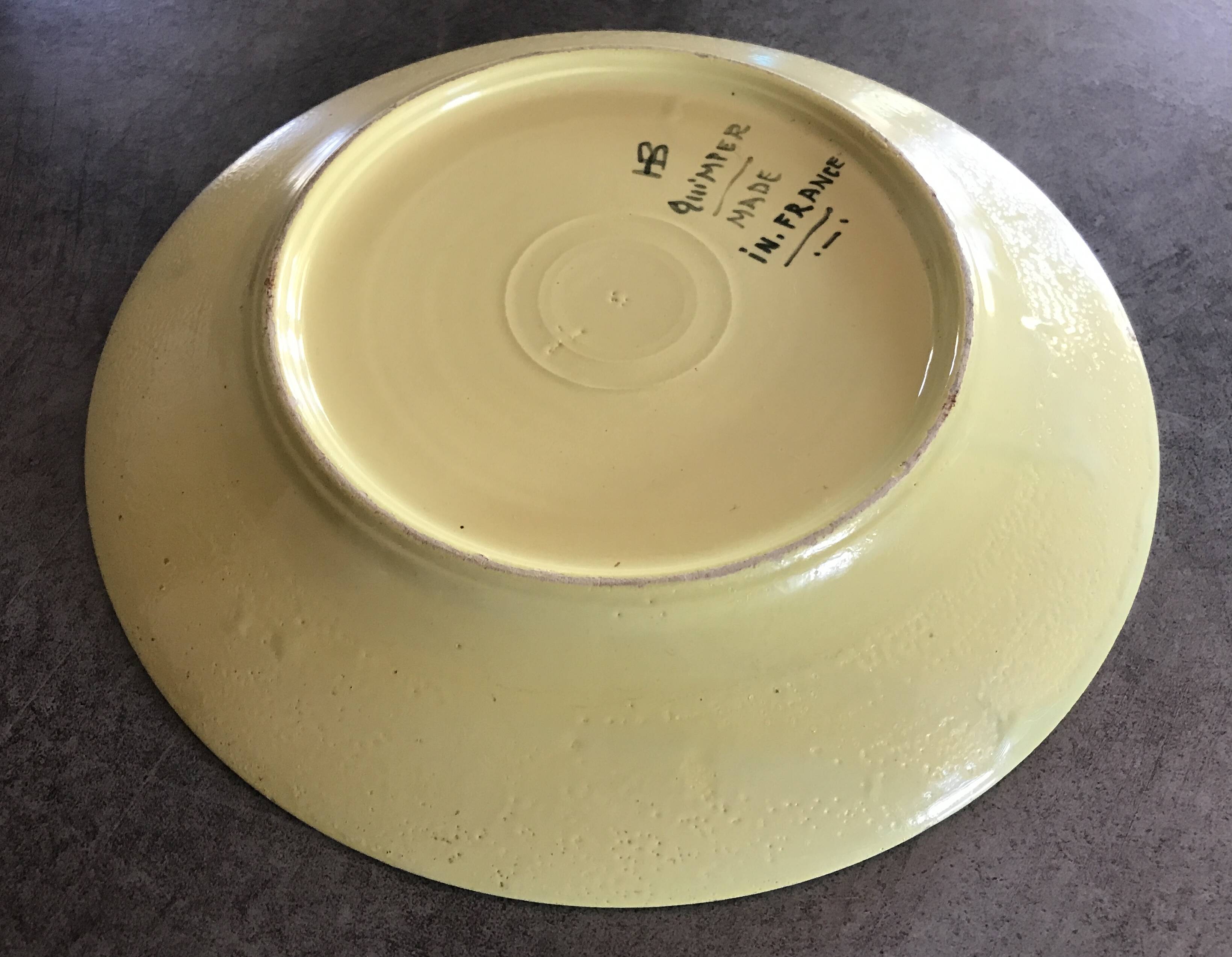 Antique earthenware plate hb henriot quimper floral and bird basket decor