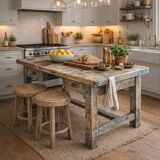 Blue patina beech drawer console established in 1940.