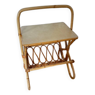 Rattan magazine rack and side table