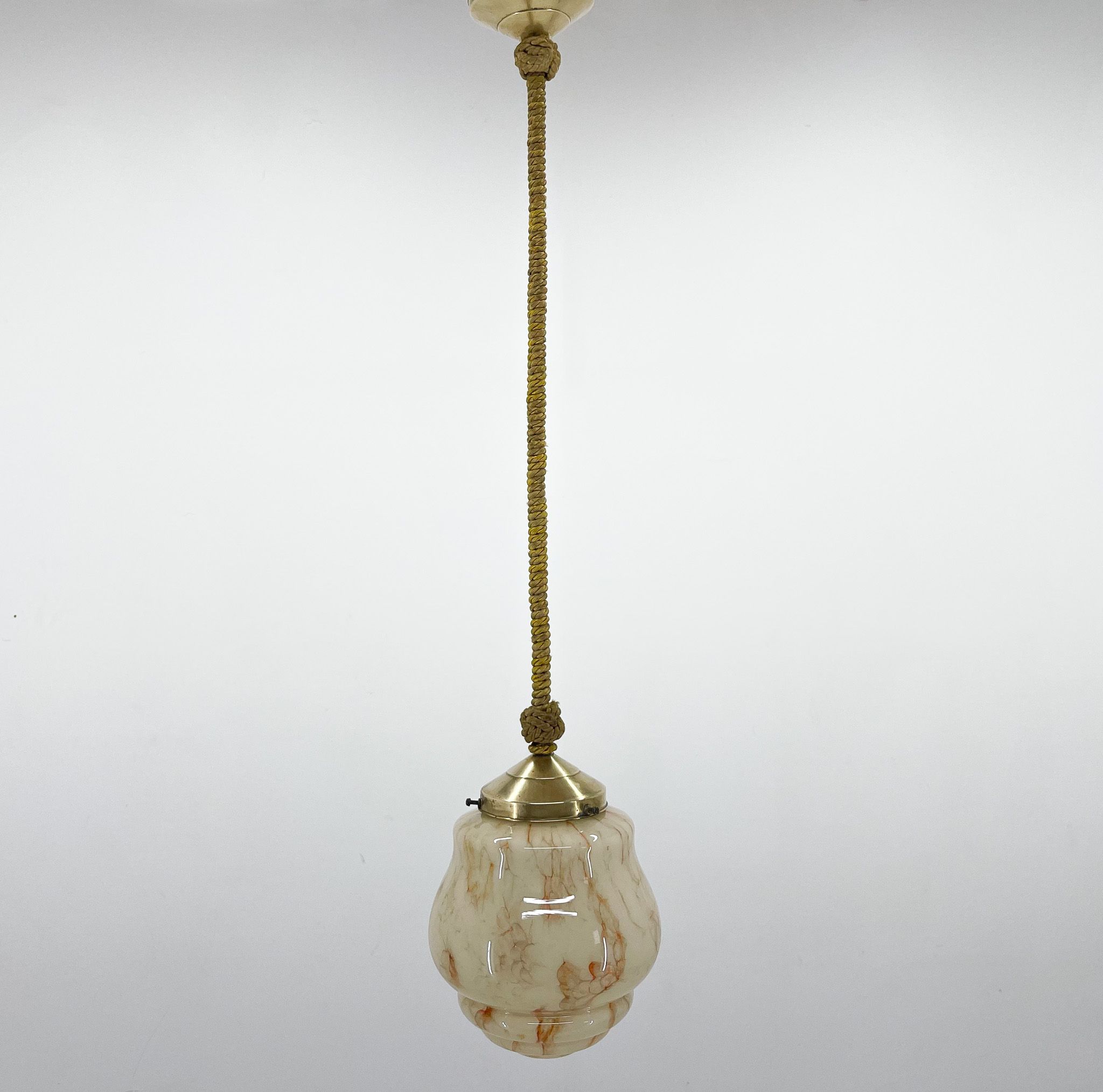 Art Deco Marble Glass Pendant Lignt on Original Rope