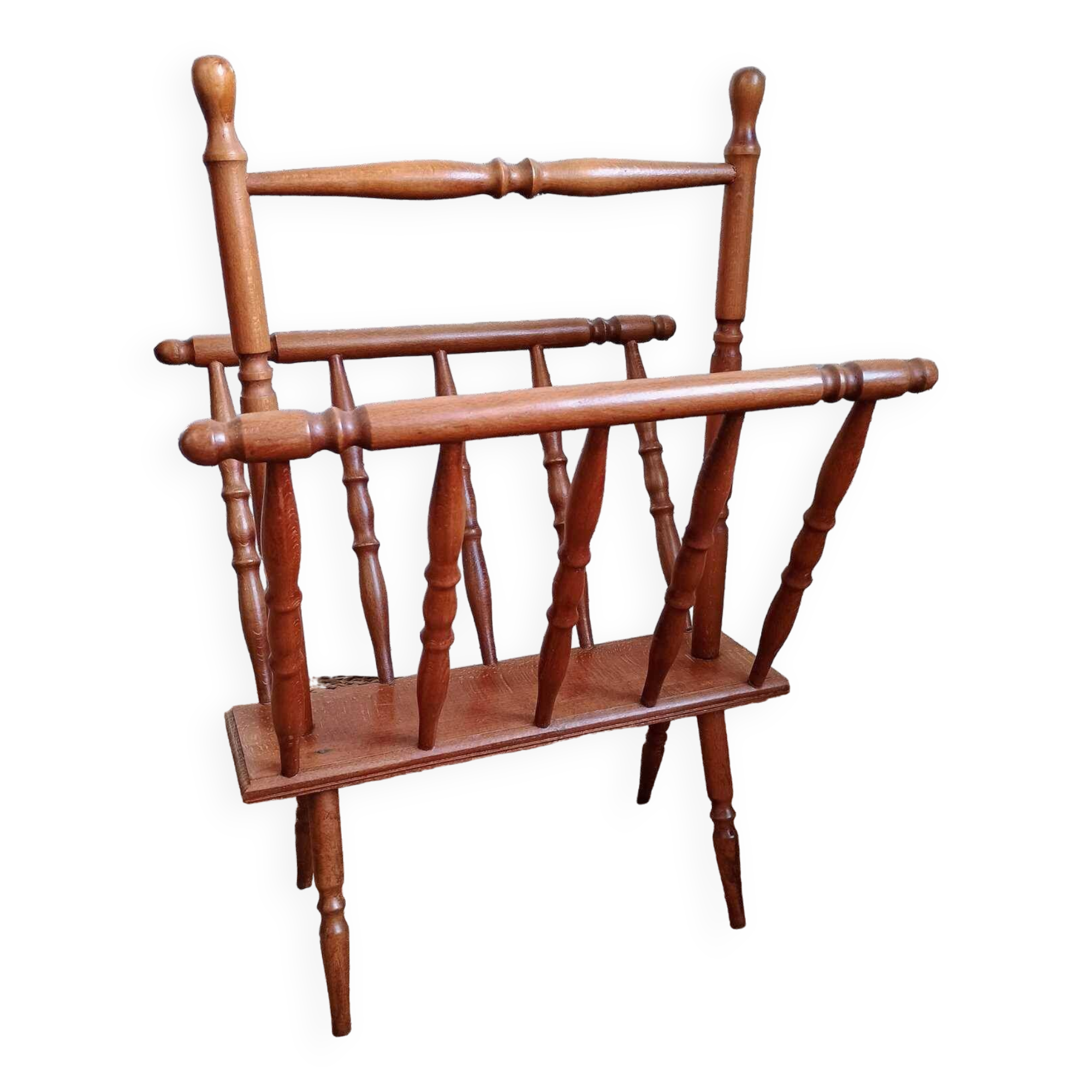 Turned wood magazine rack from the 1950s