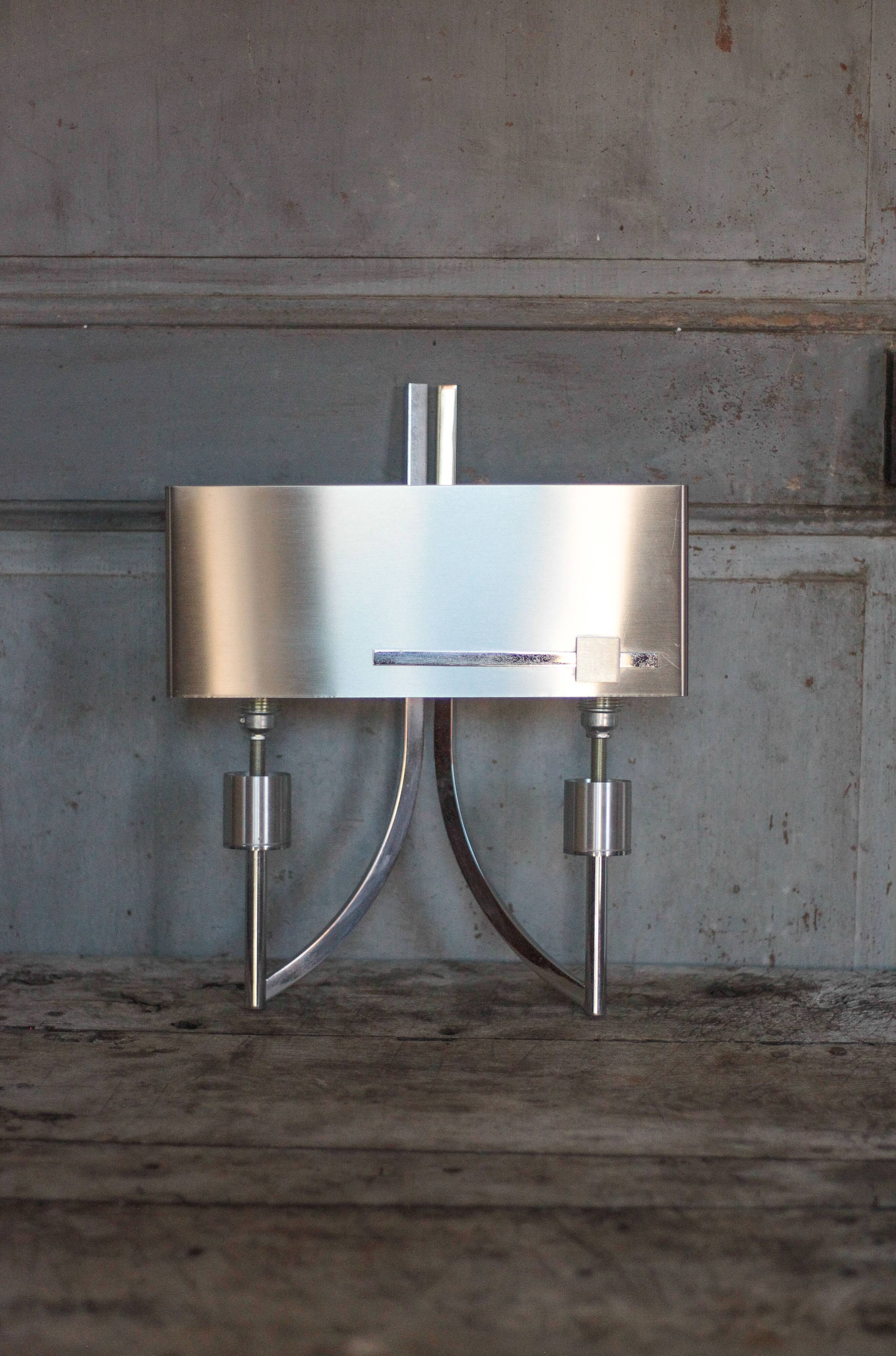 Vintage wall light, chrome steel wall light, Jean Gandelin wall light