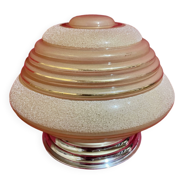 Applique, plafonnier en verre granité rose et doré, années 50-60