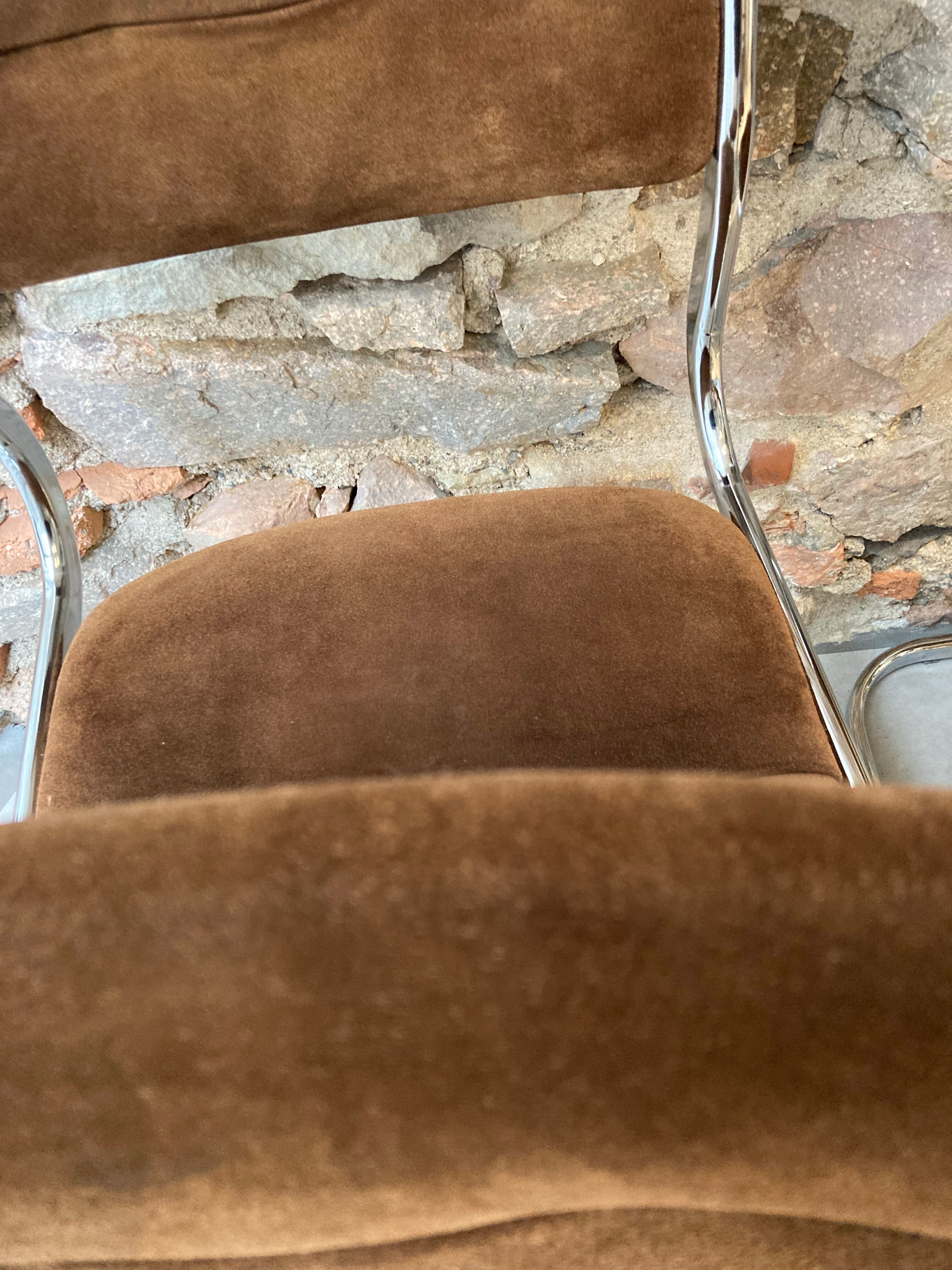Set of 4 chairs chrome and suede 70s