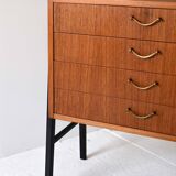 Table de chevet vintage scandinave en teck avec quatre tiroirs