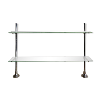 Glass and chrome metal shelf, store display