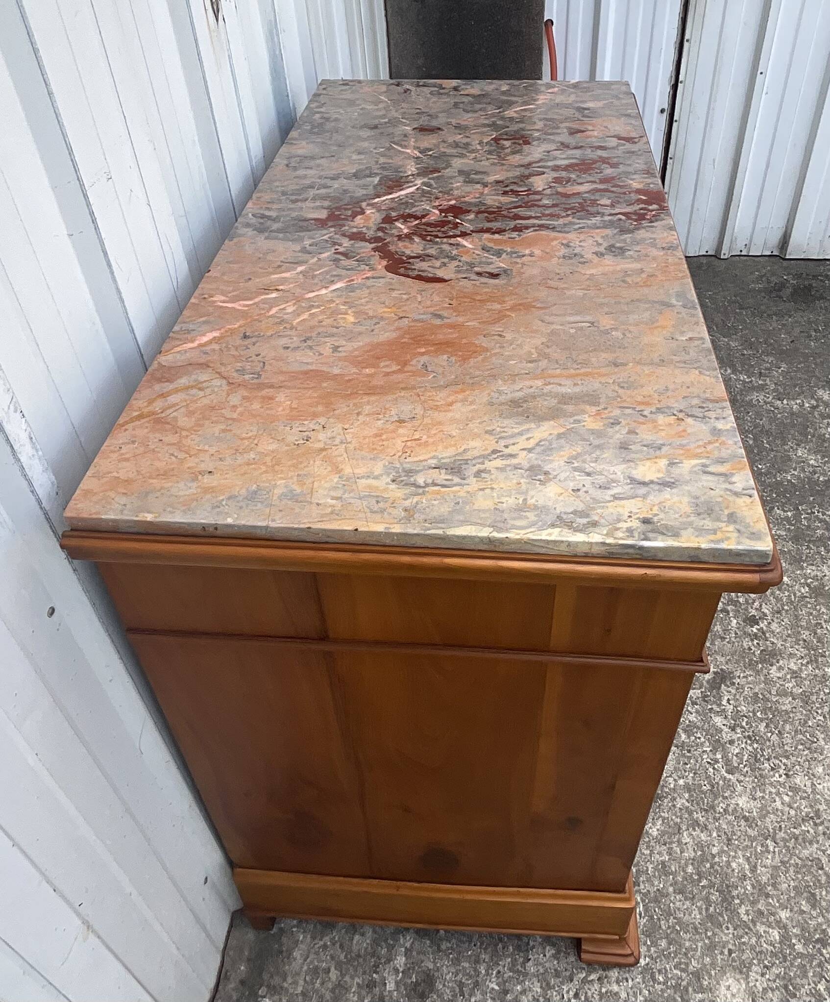 Louis-Philippe chest of drawers in cherry burl and Pyrenees marble top f