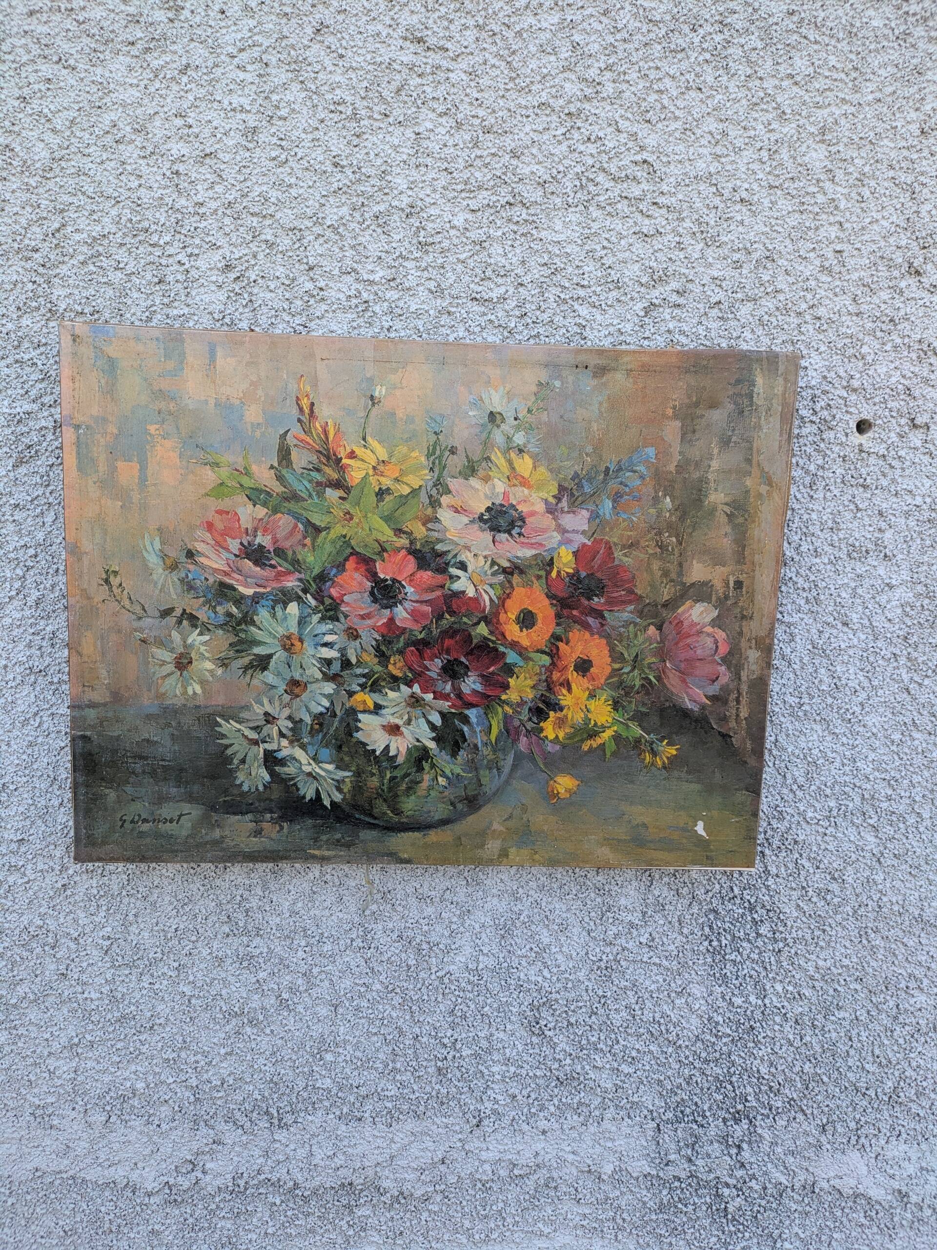 Tableau, bouquet de fleurs, huile sur toile