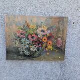 Tableau, bouquet de fleurs, huile sur toile