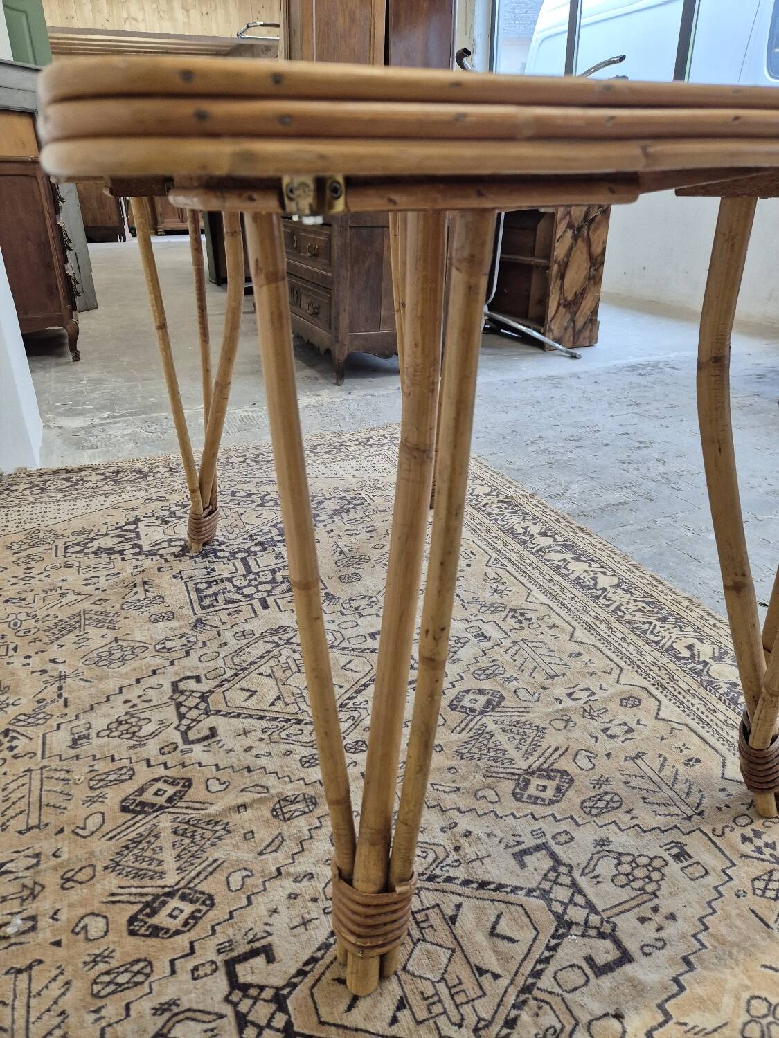 Rattan compass leg dining table, 1950s
