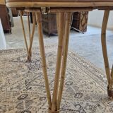 Vintage Rattan/Bamboo Dining Table with Compass Legs 1950s