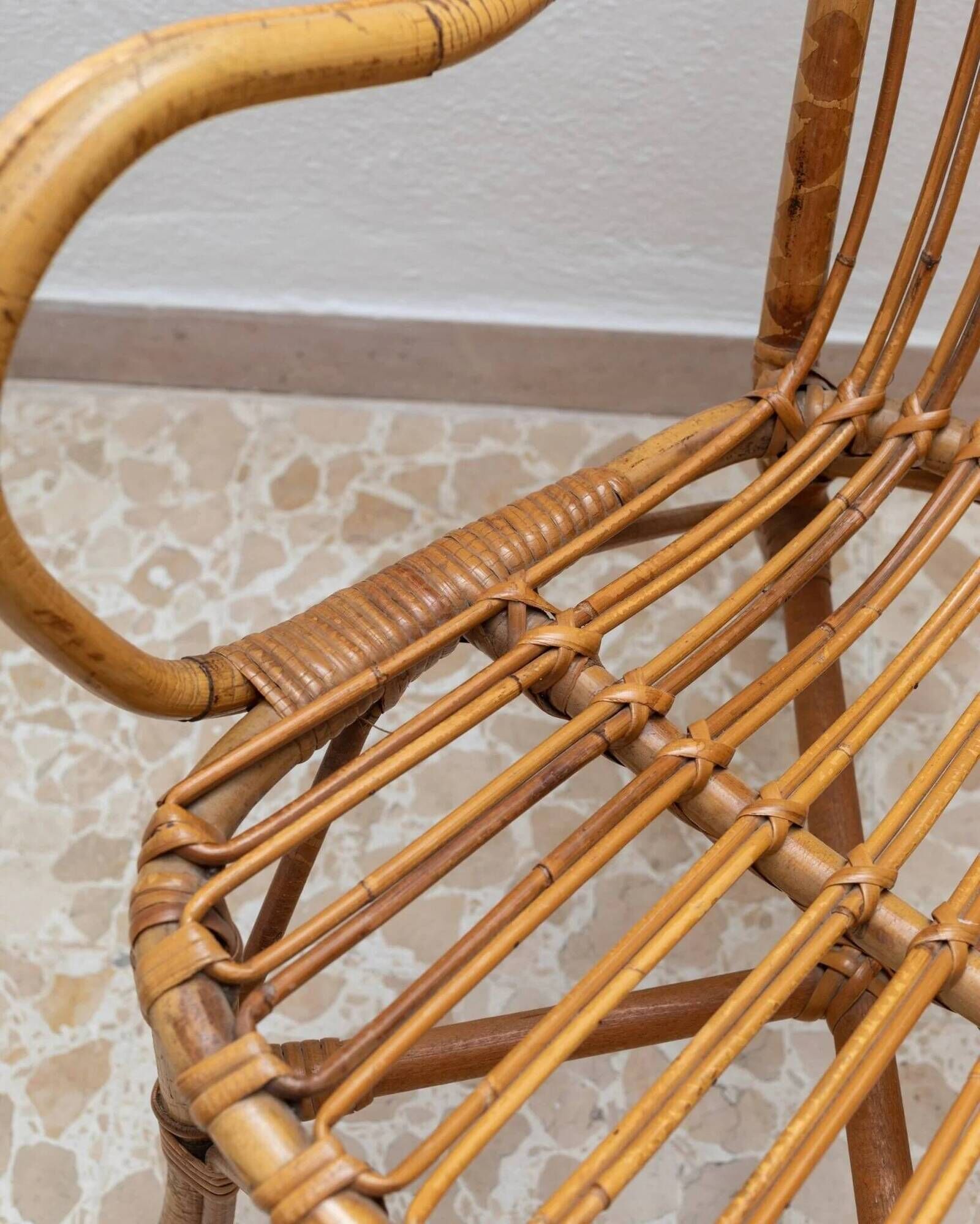 Vintage bamboo and rattan armchair, Florida style, Italy, 1970s.