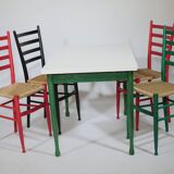 B&B Italy Wicker Chairs Table Colorful Mid-Century Design 60s 70s, Set of 5