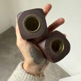 Pair of 1960s teak and brass "dice" candlesticks