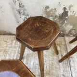 Pine stools with curved seat from the 50s