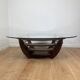 Sculptural coffee table with concentric rings, glass and wood, circa 1985.