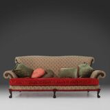 Large Victorian Sofa and Matching Ottoman, United Kingdom, 1890s