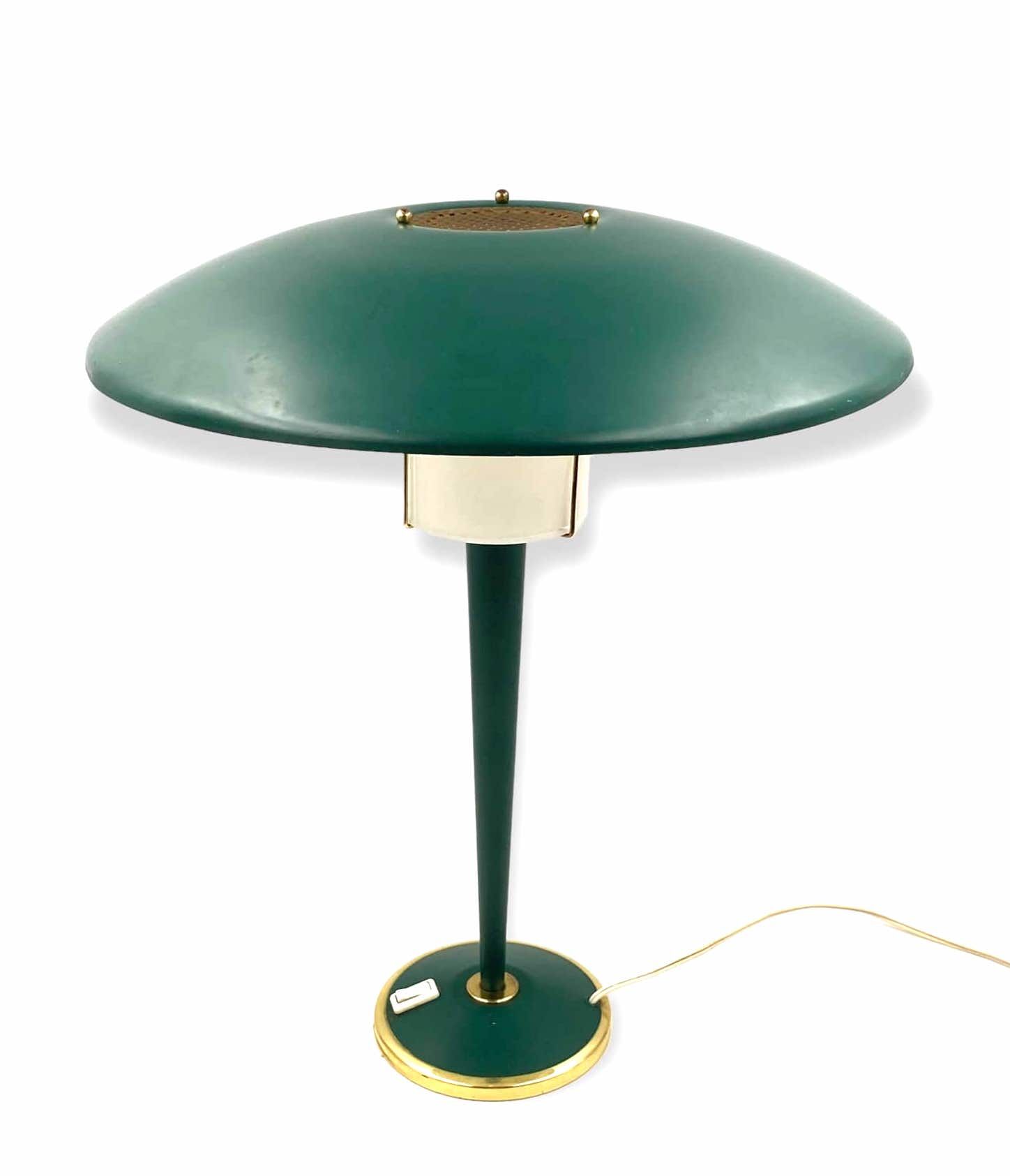 Modernist petrol green table lamp, France 1960s