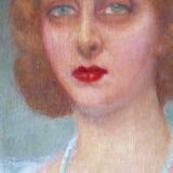 Art-Deco portrait, elegant woman with green eyes