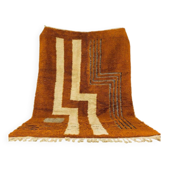 Modern Moroccan rug in rust wool with cream lines 150/250 cm