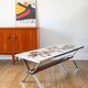 Ceramic coffee table, chrome and teak legs, Space Age, signed, 1970.