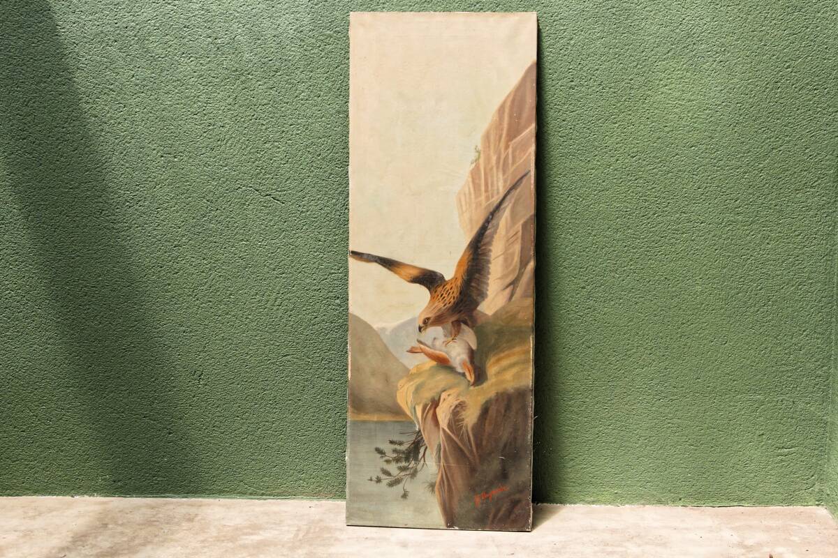 Oil on canvas, eagle and its prey, 19th century