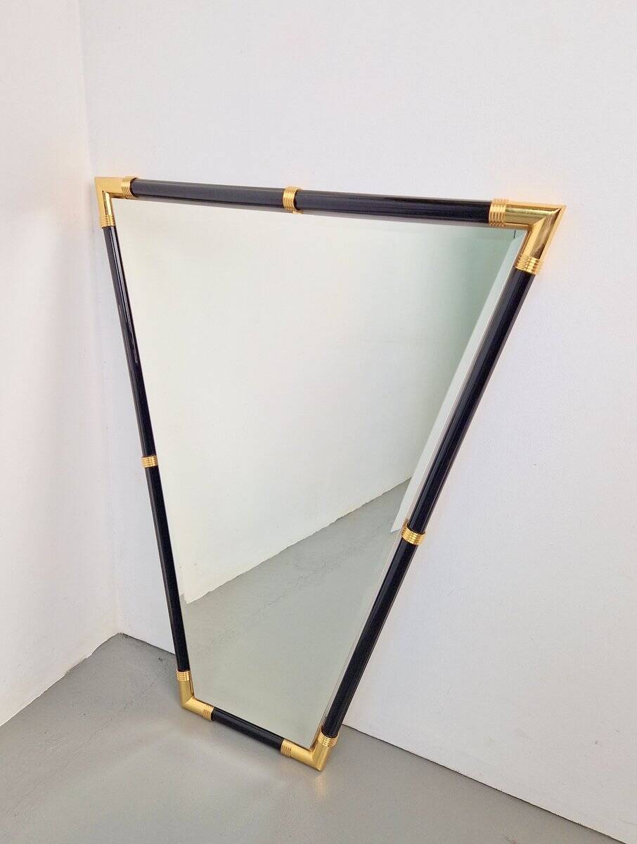 Modern Black Lacquer Metal Triangle Mirror, 1970s