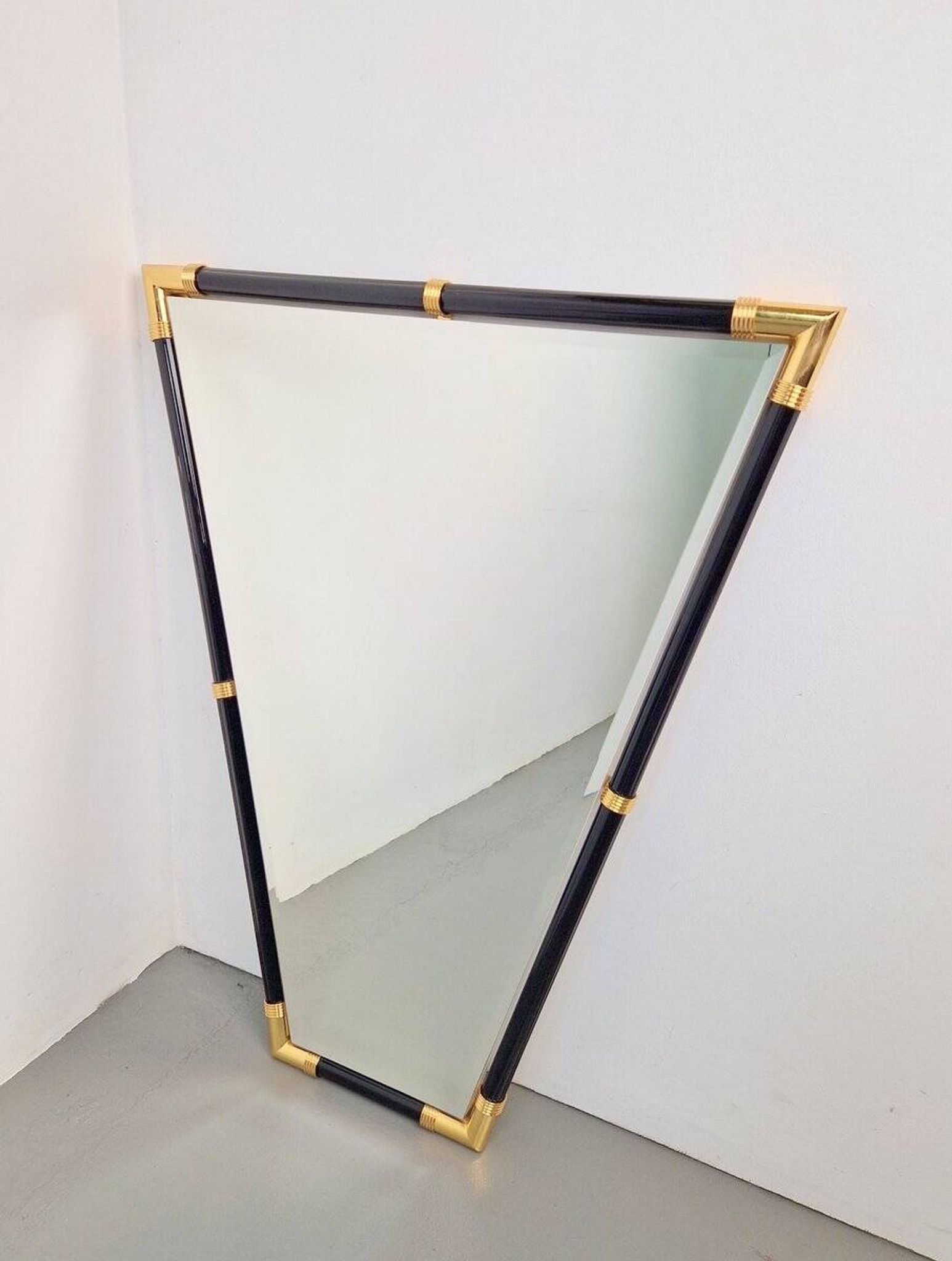 Modern Black Lacquer Metal Triangle Mirror, 1970s