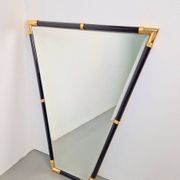Modern Black Lacquer Metal Triangle Mirror, 1970s
