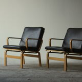 Pair of Mid Century Leather Armchairs by JOC Sweden, 1970's