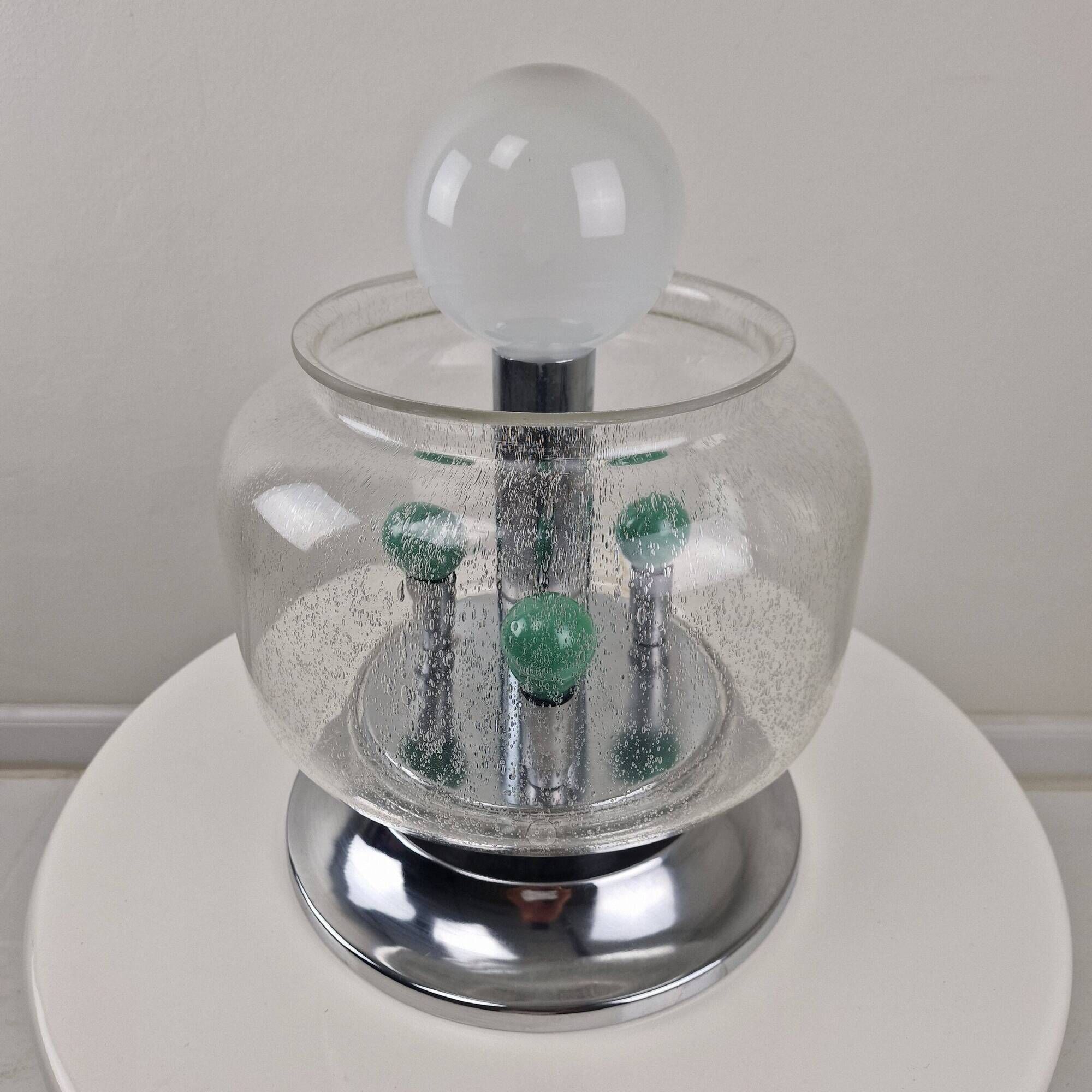 Italian Space Age Table Lamp with Effervescent Bubble Glass, 1970's