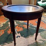 Round oak serving table with marble top