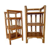 Pair of bedside tables/vintage bamboo and rattan accent furniture - 1970s