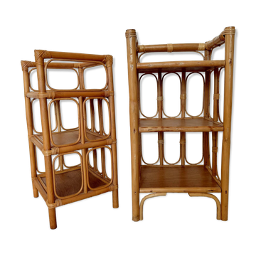 Pair of bedside tables/vintage bamboo and rattan accent furniture - 1970s