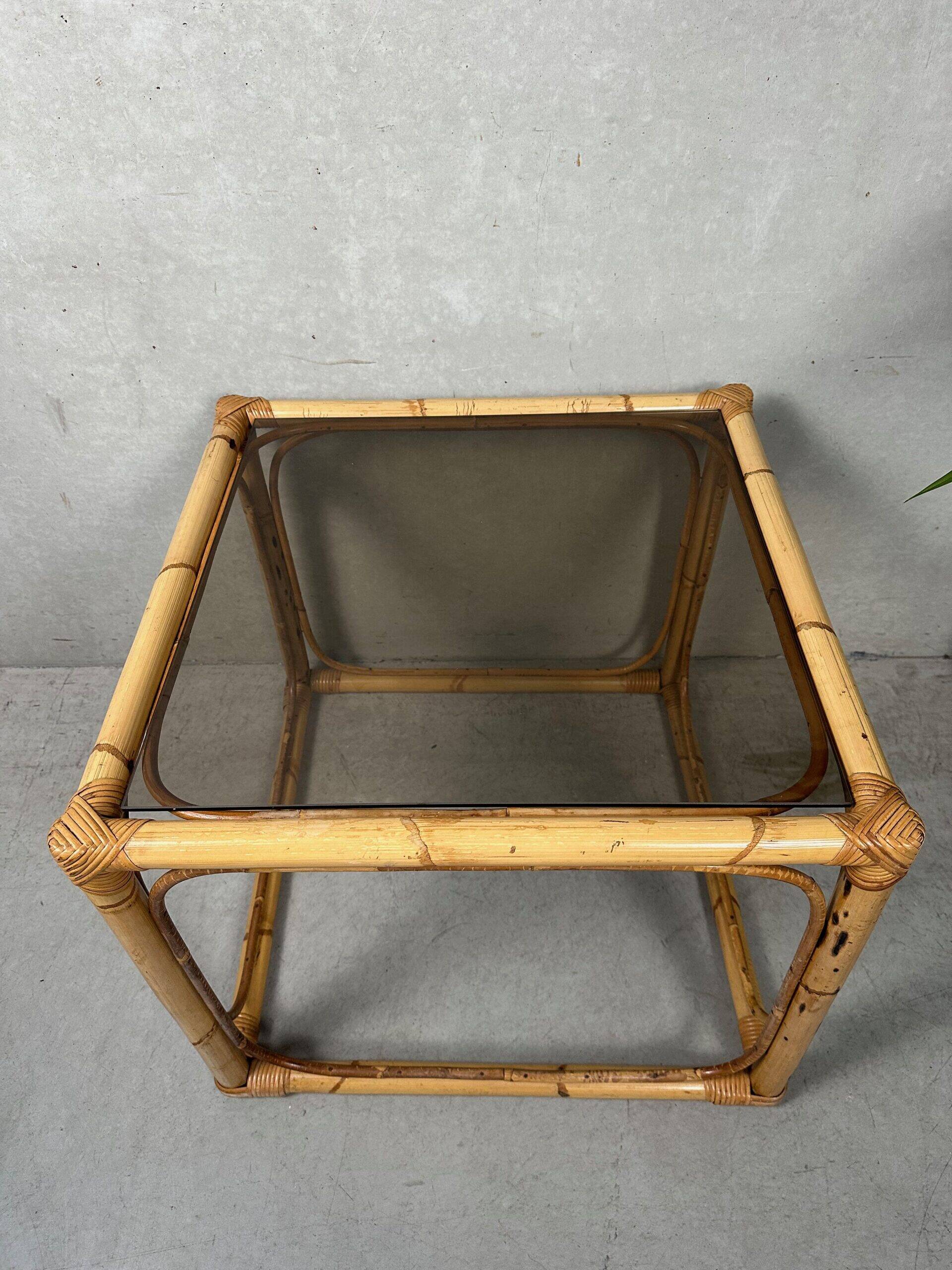 Vintage side table – bamboo and glass